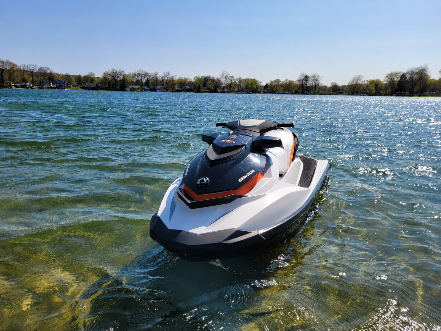 Front view of the Sea-Doo GTI 130 on Big Twin Lake